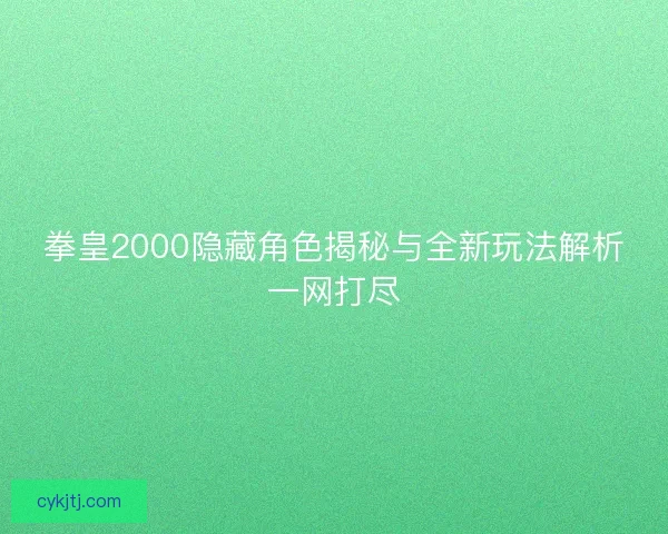 拳皇2000隐藏角色揭秘与全新玩法解析一网打尽